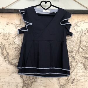 Vineyard Vines Navy Ruffled Top